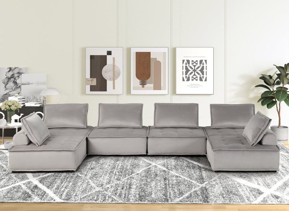 English Elm Anna Velvet U-shaped Sectional Six Seat Modular Sofa with Channel Tufting for Open Living B061S00712