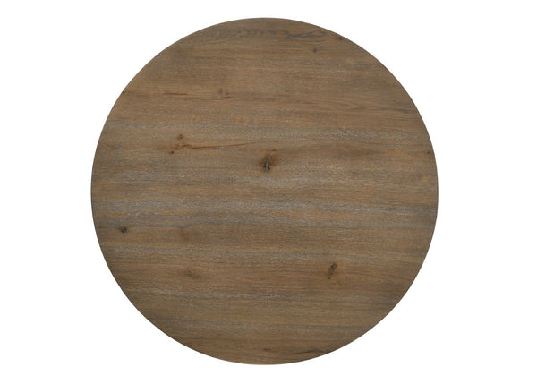 English Elm Brutus Round Oak Veneer Dining Set Seats Four with Wheat Fabric Chairs Walnut Finish B061S00681