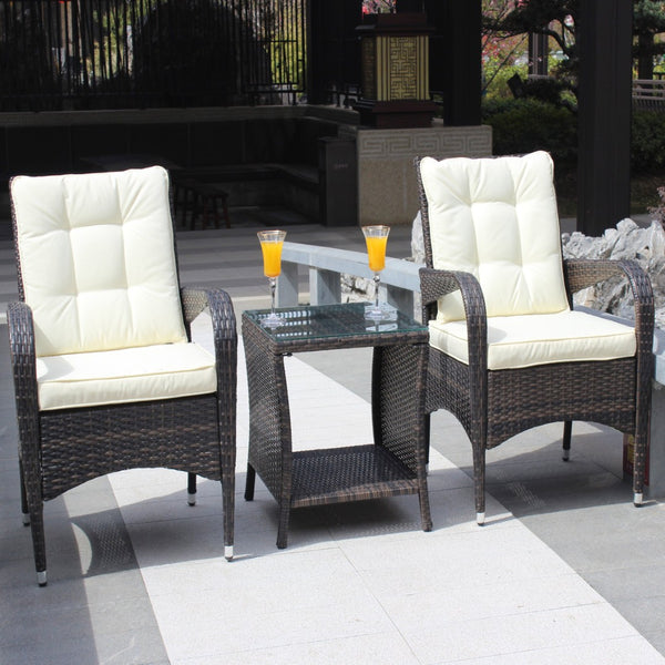 English Elm Outdoor 3-Piece Wicker Patio Furniture Set With Cushions - Cozy Conversation Set For Small Spaces W209S00015-GIGA