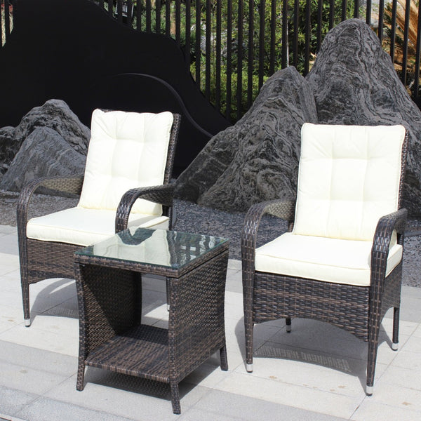 English Elm Outdoor 3-Piece Wicker Patio Furniture Set With Cushions - Cozy Conversation Set For Small Spaces W209S00015-GIGA