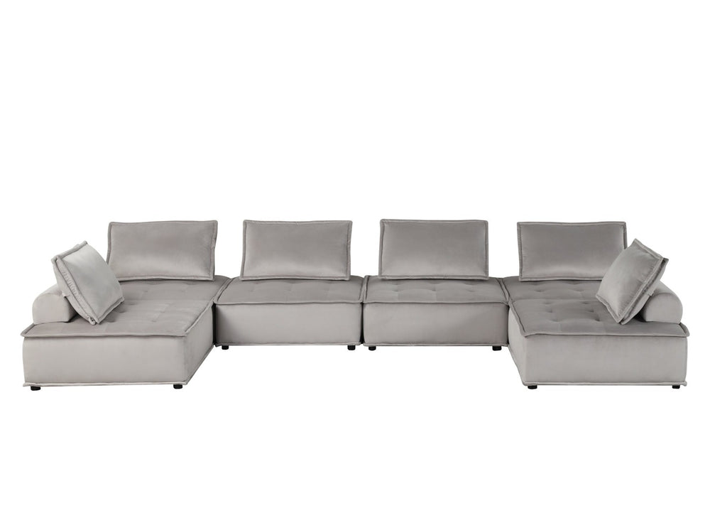 English Elm Anna Velvet U-shaped Sectional Six Seat Modular Sofa with Channel Tufting for Open Living B061S00712