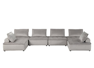English Elm Anna Velvet U-shaped Sectional Six Seat Modular Sofa with Channel Tufting for Open Living B061S00712