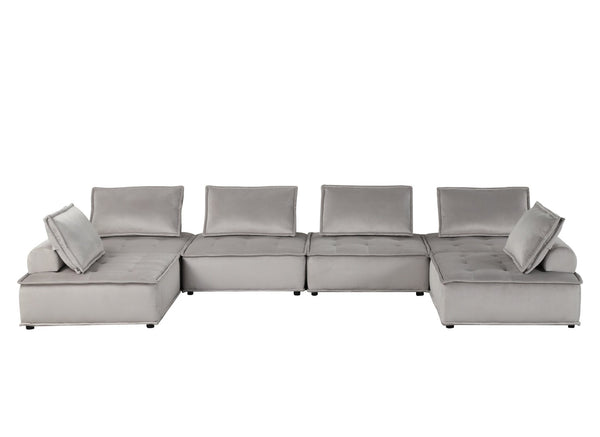 English Elm Anna Velvet U-shaped Sectional Six Seat Modular Sofa with Channel Tufting for Open Living B061S00712