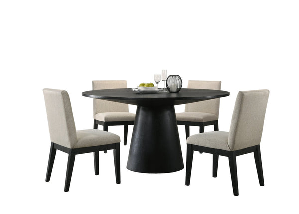 English Elm Jasper Round Pedestal Dining Set Seats Four with Wood Grain Top and Gray Chairs B061S00687