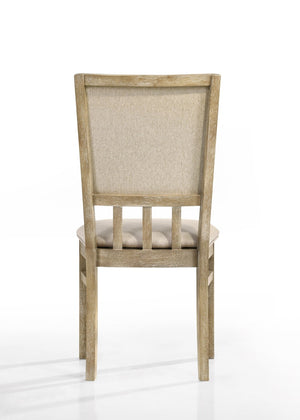 English Elm Brutus Round Oak Veneer Dining Set Seats Four with Wheat Fabric Chairs Walnut Finish B061S00681