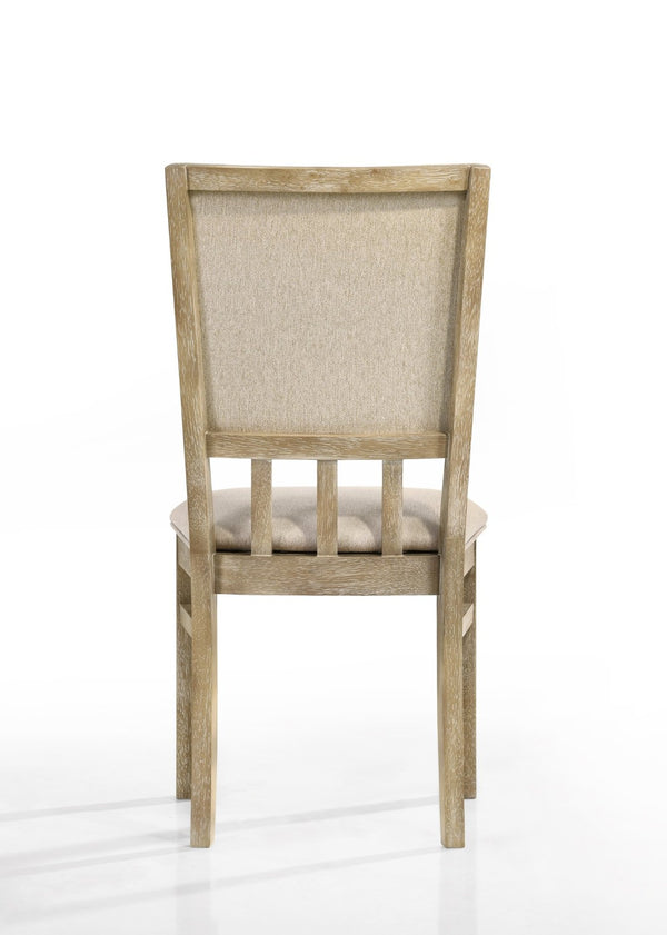 English Elm Brutus Round Oak Veneer Dining Set Seats Four with Wheat Fabric Chairs Walnut Finish B061S00681