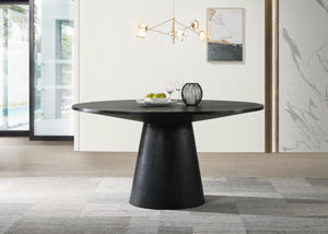 English Elm Jasper Ebony Black Round Pedestal Dining Set Seats Six with Upholstered Arm Chairs B061S00819