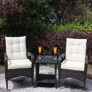English Elm Outdoor 3-Piece Wicker Patio Furniture Set With Cushions - Cozy Conversation Set For Small Spaces W209S00015-GIGA