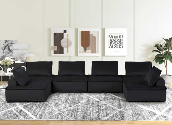 English Elm Anna Tufted Velvet U-shaped Modular Sectional Six Seat Living Room Sofa B061S00702