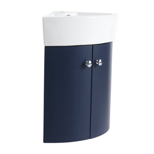 English Elm Corner Wall-Mount Vanity Sink Combo – Space-Saving Ceramic Basin, Soft-Close Door, Durable Plywood Finish W99990112