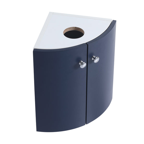 English Elm Corner Wall-Mount Vanity Sink Combo – Space-Saving Ceramic Basin, Soft-Close Door, Durable Plywood Finish W99990112