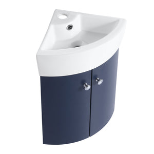 English Elm Corner Wall-Mount Vanity Sink Combo – Space-Saving Ceramic Basin, Soft-Close Door, Durable Plywood Finish W99990112