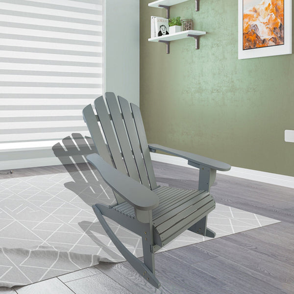 English Elm Reclining Grey Wooden Rocking Adirondack Chair - Solid Populus Wood, Wide Arms, Easy Assembly, 250lb kullanıcı W49591475