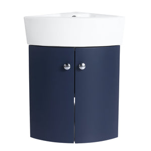 English Elm Corner Wall-Mount Vanity Sink Combo – Space-Saving Ceramic Basin, Soft-Close Door, Durable Plywood Finish W99990112