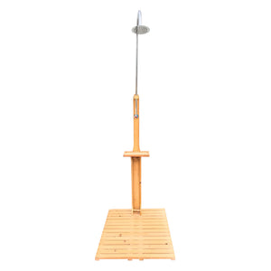 English Elm Outdoor Garden Pool Shower Teak Solid Wood with Adjustable Pressure, Storage Shelf, Weatherproof Design W49591498