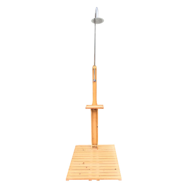 English Elm Outdoor Garden Pool Shower Teak Solid Wood with Adjustable Pressure, Storage Shelf, Weatherproof Design W49591498