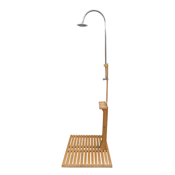 English Elm Outdoor Garden Pool Shower Teak Solid Wood with Adjustable Pressure, Storage Shelf, Weatherproof Design W49591498