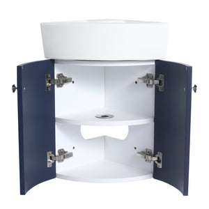 English Elm Corner Wall-Mount Vanity Sink Combo – Space-Saving Ceramic Basin, Soft-Close Door, Durable Plywood Finish W99990112