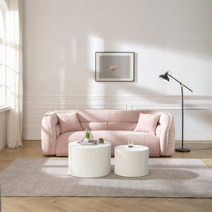 English Elm Nesting Round Mdf Coffee Tables with Relief Detail for Modern Living Rooms 2 Piece White W87682177
