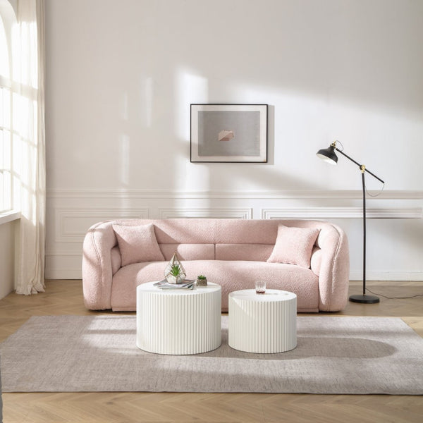 English Elm Nesting Round Mdf Coffee Tables with Relief Detail for Modern Living Rooms 2 Piece White W87682177