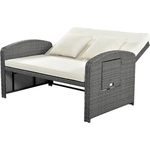 English Elm TOPMAX PE Wicker Rattan Double Chaise Lounge with 3-Position Recline, Waterproof Cover, 700lbs Capacity White SP100041AAA