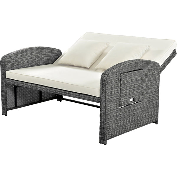 English Elm TOPMAX PE Wicker Rattan Double Chaise Lounge with 3-Position Recline, Waterproof Cover, 700lbs Capacity White SP100041AAA