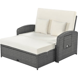 English Elm TOPMAX PE Wicker Rattan Double Chaise Lounge with 3-Position Recline, Waterproof Cover, 700lbs Capacity White SP100041AAA