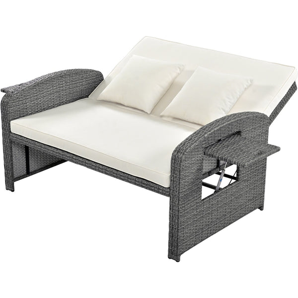 English Elm TOPMAX PE Wicker Rattan Double Chaise Lounge with 3-Position Recline, Waterproof Cover, 700lbs Capacity White SP100041AAA
