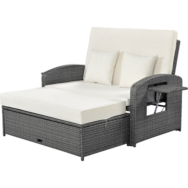 English Elm TOPMAX PE Wicker Rattan Double Chaise Lounge with 3-Position Recline, Waterproof Cover, 700lbs Capacity White SP100041AAA