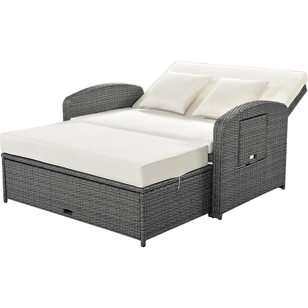 English Elm TOPMAX PE Wicker Rattan Double Chaise Lounge with 3-Position Recline, Waterproof Cover, 700lbs Capacity White SP100041AAA