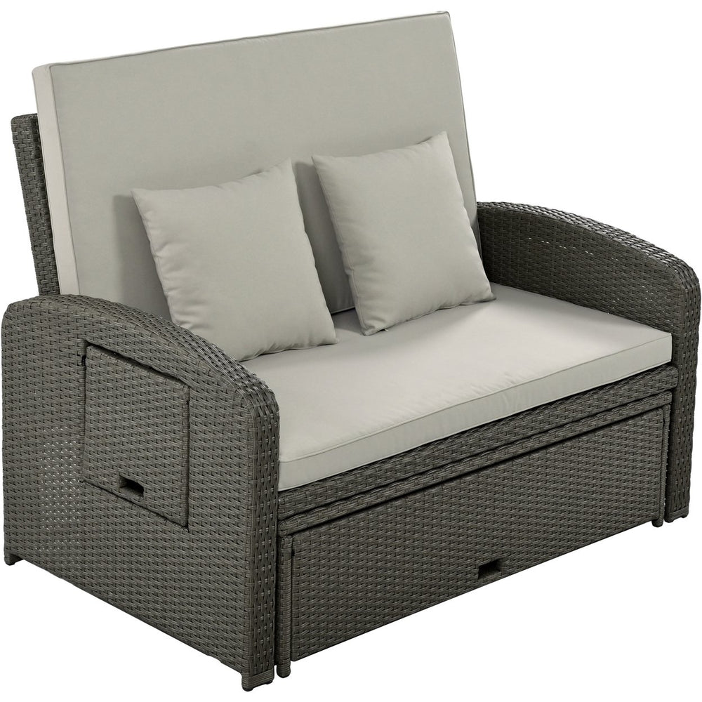English Elm TOPMAX PE Wicker Rattan Double Chaise Lounge with 3-Position Recline, Waterproof Cover, 700lbs Capacity White SP100041AAA