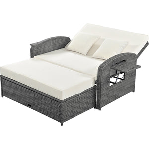 English Elm TOPMAX PE Wicker Rattan Double Chaise Lounge with 3-Position Recline, Waterproof Cover, 700lbs Capacity White SP100041AAA