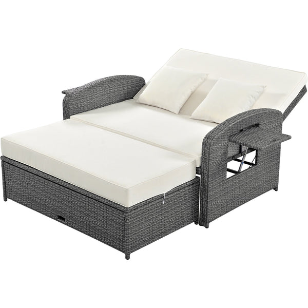 English Elm TOPMAX PE Wicker Rattan Double Chaise Lounge with 3-Position Recline, Waterproof Cover, 700lbs Capacity White SP100041AAA