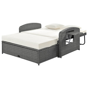 English Elm TOPMAX PE Wicker Rattan Double Chaise Lounge with 3-Position Recline, Waterproof Cover, 700lbs Capacity White SP100041AAA