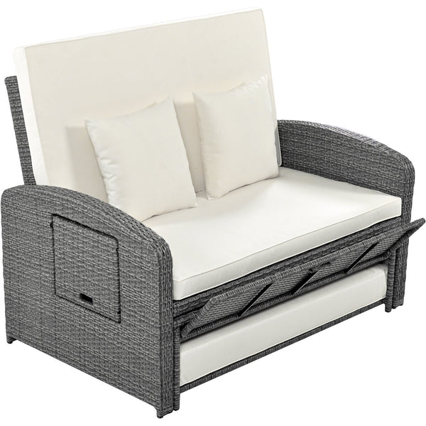 English Elm TOPMAX PE Wicker Rattan Double Chaise Lounge with 3-Position Recline, Waterproof Cover, 700lbs Capacity White SP100041AAA
