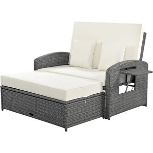 English Elm TOPMAX PE Wicker Rattan Double Chaise Lounge with 3-Position Recline, Waterproof Cover, 700lbs Capacity White SP100041AAA