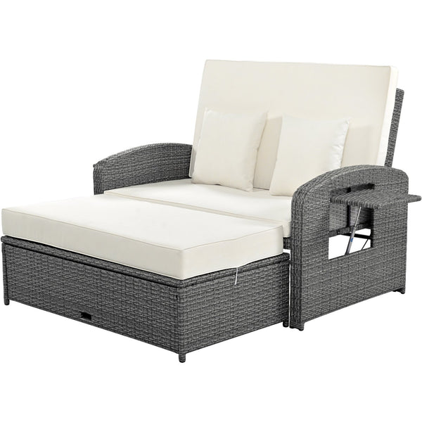 English Elm TOPMAX PE Wicker Rattan Double Chaise Lounge with 3-Position Recline, Waterproof Cover, 700lbs Capacity White SP100041AAA