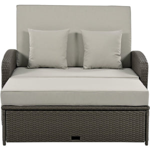 English Elm TOPMAX PE Wicker Rattan Double Chaise Lounge with 3-Position Recline, Waterproof Cover, 700lbs Capacity Gray SP100041AAE