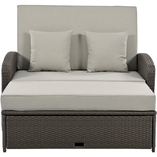 English Elm TOPMAX PE Wicker Rattan Double Chaise Lounge with 3-Position Recline, Waterproof Cover, 700lbs Capacity Gray SP100041AAE