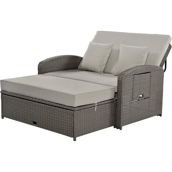 English Elm TOPMAX PE Wicker Rattan Double Chaise Lounge with 3-Position Recline, Waterproof Cover, 700lbs Capacity Gray SP100041AAE