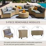 English Elm 6 - Person Fan-Shaped Rattan Suit Combination With Cushions and Table,Suitable For Garden