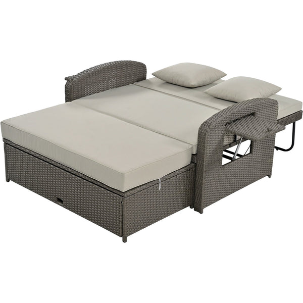English Elm TOPMAX PE Wicker Rattan Double Chaise Lounge with 3-Position Recline, Waterproof Cover, 700lbs Capacity Gray SP100041AAE