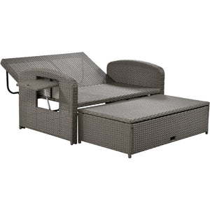 English Elm TOPMAX PE Wicker Rattan Double Chaise Lounge with 3-Position Recline, Waterproof Cover, 700lbs Capacity Gray SP100041AAE