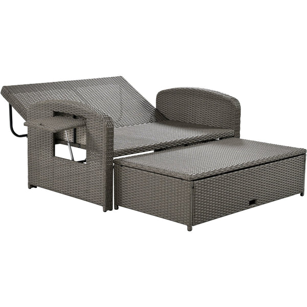 English Elm TOPMAX PE Wicker Rattan Double Chaise Lounge with 3-Position Recline, Waterproof Cover, 700lbs Capacity Gray SP100041AAE