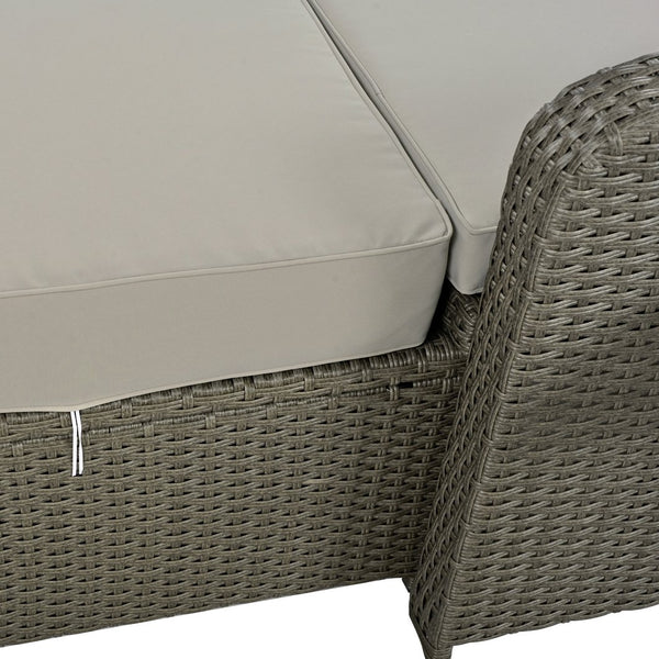English Elm TOPMAX PE Wicker Rattan Double Chaise Lounge with 3-Position Recline, Waterproof Cover, 700lbs Capacity Gray SP100041AAE