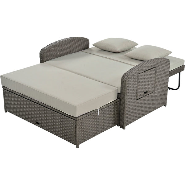 English Elm TOPMAX PE Wicker Rattan Double Chaise Lounge with 3-Position Recline, Waterproof Cover, 700lbs Capacity Gray SP100041AAE