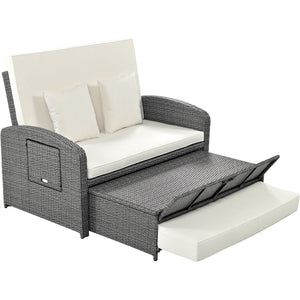 English Elm TOPMAX PE Wicker Rattan Double Chaise Lounge with 3-Position Recline, Waterproof Cover, 700lbs Capacity White SP100041AAA
