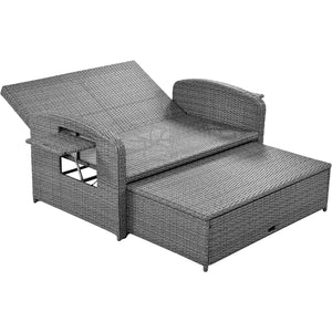 English Elm TOPMAX PE Wicker Rattan Double Chaise Lounge with 3-Position Recline, Waterproof Cover, 700lbs Capacity White SP100041AAA