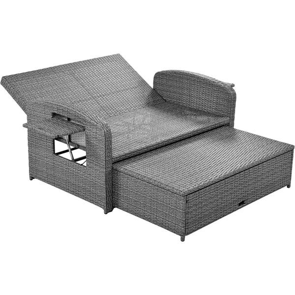 English Elm TOPMAX PE Wicker Rattan Double Chaise Lounge with 3-Position Recline, Waterproof Cover, 700lbs Capacity White SP100041AAA