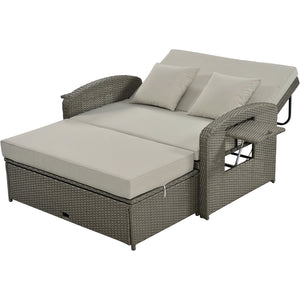 English Elm TOPMAX PE Wicker Rattan Double Chaise Lounge with 3-Position Recline, Waterproof Cover, 700lbs Capacity Gray SP100041AAE